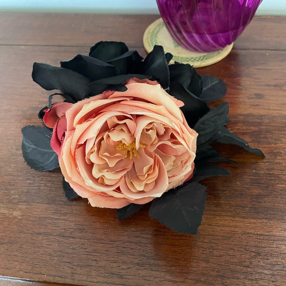 Large dark roses pinup hair flower